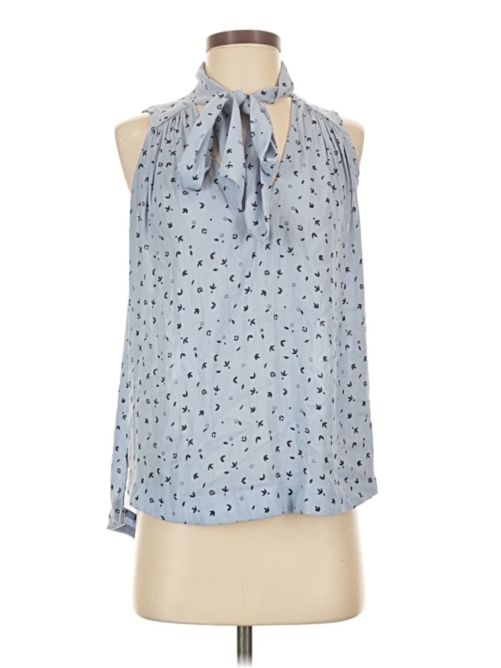 Free People Light Blue Printed Tie-Neck Sleeveless Top Size Small